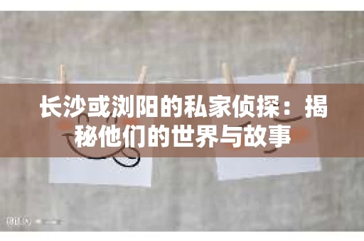 长沙或浏阳的私家侦探：揭秘他们的世界与故事